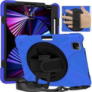 For iPad Pro 11 2022 / 2021 / 2020 / 2018 Silicone + PC Protective Tablet Case with Holder & Shoulder Strap(Blue)