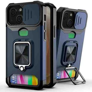 For iPhone 13 mini Sliding Camshield Card Slot Ring Kickstand Phone Case (Blue)