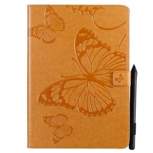 For iPad 10.2 / Pro 10.5 / Air  2019 Pressed Printing Butterfly Pattern Horizontal Flip PU Leather Case with Holder & Card Slots & Wallet & Pen Slot(Yellow)