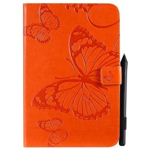 For iPad Mini 2019 & 4 & 3 & 2 & 1 Pressed Printing Butterfly Pattern Horizontal Flip PU Leather Case with Holder & Card Slots & Wallet & Pen Slot(Orange)