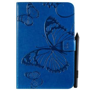 For iPad Mini 2019 & 4 & 3 & 2 & 1 Pressed Printing Butterfly Pattern Horizontal Flip PU Leather Case with Holder & Card Slots & Wallet & Pen Slot(Blue)