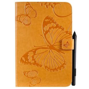 For iPad Mini 2019 & 4 & 3 & 2 & 1 Pressed Printing Butterfly Pattern Horizontal Flip PU Leather Case with Holder & Card Slots & Wallet & Pen Slot(Yellow)