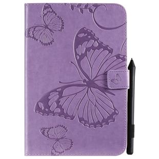 For iPad Mini 2019 & 4 & 3 & 2 & 1 Pressed Printing Butterfly Pattern Horizontal Flip PU Leather Case with Holder & Card Slots & Wallet & Pen Slot(Purple)