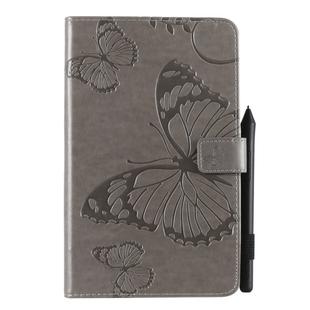 For Galaxy Tab A 8.0 & S Pen (2019) Pressed Printing Butterfly Pattern Horizontal Flip PU Leather Case with Holder & Card Slots & Wallet & Pen Slot(Grey)