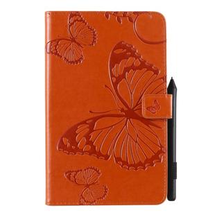 For Galaxy Tab A 8.0 & S Pen (2019) Pressed Printing Butterfly Pattern Horizontal Flip PU Leather Case with Holder & Card Slots & Wallet & Pen Slot(Orange)