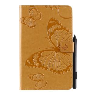 For Galaxy Tab A 8.0 & S Pen (2019) Pressed Printing Butterfly Pattern Horizontal Flip PU Leather Case with Holder & Card Slots & Wallet & Pen Slot(Yellow)