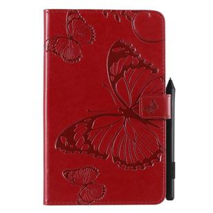 For Galaxy Tab A 8.0 & S Pen (2019) Pressed Printing Butterfly Pattern Horizontal Flip PU Leather Case with Holder & Card Slots & Wallet & Pen Slot(Red)