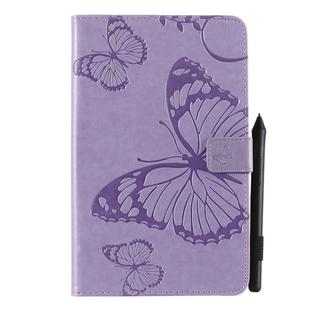 For Galaxy Tab A 8.0 & S Pen (2019) Pressed Printing Butterfly Pattern Horizontal Flip PU Leather Case with Holder & Card Slots & Wallet & Pen Slot(Purple)