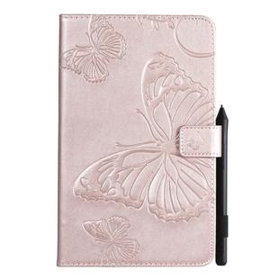 For Galaxy Tab A 8.0 & S Pen (2019) Pressed Printing Butterfly Pattern Horizontal Flip PU Leather Case with Holder & Card Slots & Wallet & Pen Slot(Rose Gold)