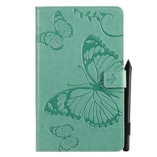 For Galaxy Tab A 8.0 (2019) Pressed Printing Butterfly Pattern Horizontal Flip PU Leather Case with Holder & Card Slots & Wallet & Pen Slot(Green)
