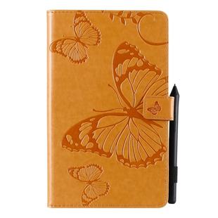 For Galaxy Tab A 8.0 (2019) Pressed Printing Butterfly Pattern Horizontal Flip PU Leather Case with Holder & Card Slots & Wallet & Pen Slot(Yellow)