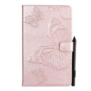 For Galaxy Tab A 8.0 (2019) T295/T290 Pressed Printing Butterfly Pattern Horizontal Flip PU Leather Case with Holder & Card Slots & Wallet & Pen Slot(Rose Gold)