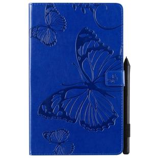 For Galaxy Tab A 10.1 (2019) Pressed Printing Butterfly Pattern Horizontal Flip PU Leather Case with Holder & Card Slots & Wallet & Pen Slot(Blue)