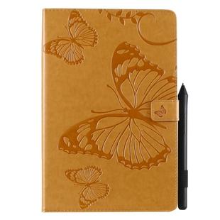 For Galaxy Tab S5e Pressed Printing Butterfly Pattern Horizontal Flip PU Leather Case with Holder & Card Slots & Wallet & Pen Slot(Yellow)