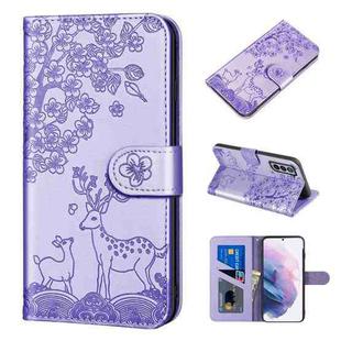 For Samsung Galaxy S21+ 5G Sika Deer Embossing Pattern Horizontal Flip PU Leather Case with Holder & Card Slot & Wallet & Photo Frame(Purple)