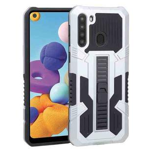For Samsung Galaxy A21 US Version Vanguard Warrior All Inclusive Double-color Shockproof TPU + PC Protective Case with Holder(Silver White)
