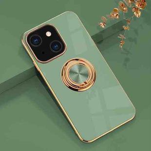 For iPhone 13 6D Electroplating Full Coverage Silicone Protective Case with Magnetic Ring Holder(Green)