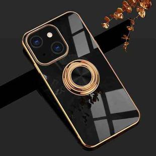 For iPhone 13 6D Electroplating Full Coverage Silicone Protective Case with Magnetic Ring Holder(Black)