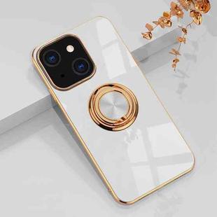 6D Electroplating Full Coverage Silicone Protective Case with Magnetic Ring Holder For iPhone 13 Pro(White)