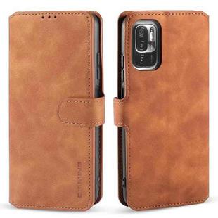 For Xiaomi Redmi Note 10 5G DG.MING Retro Oil Side Horizontal Flip Leather Case with Holder & Card Slots & Wallet(Brown)