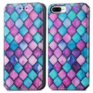 Colorful Magnetic Horizontal Flip PU Leather Case with Holder & Card Slot & Wallet For iPhone 8 Plus / 7 Plus(Purple Scales)