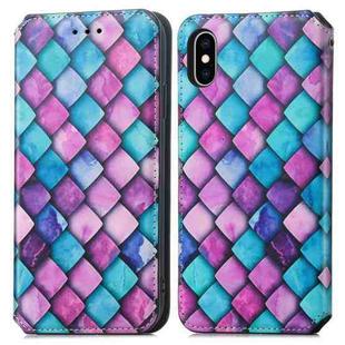 For iPhone X / XS Colorful Magnetic Horizontal Flip PU Leather Case with Holder & Card Slot & Wallet(Purple Scales)