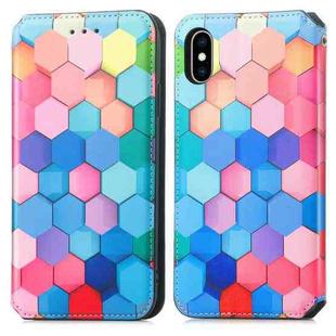 For iPhone XR Colorful Magnetic Horizontal Flip PU Leather Case with Holder & Card Slot & Wallet(Colorful Cube)