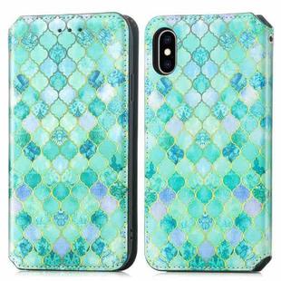 For iPhone XS Max Colorful Magnetic Horizontal Flip PU Leather Case with Holder & Card Slot & Wallet(Emerald)