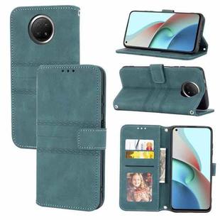 For Xiaomi Redmi Note 9 5G Embossed Striped Magnetic Buckle PU + TPU Horizontal Flip Leather Case with Holder & Card Slot & Wallet & Photo Frame & Sling(Green)