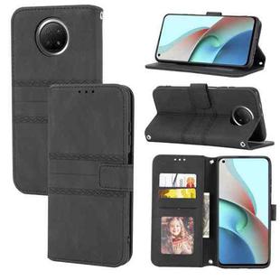 For Xiaomi Redmi Note 9 5G Embossed Striped Magnetic Buckle PU + TPU Horizontal Flip Leather Case with Holder & Card Slot & Wallet & Photo Frame & Sling(Black)