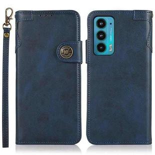 For Motorola Edge 20 KHAZNEH Dual-Splicing Cowhide Texture Horizontal Flip Leather Case with Holder & Card Slots & Wallet & Photo Frame & Lanyard(Blue)