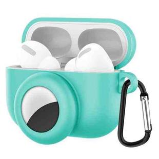 2 in 1 Anti-shock Anti-full Silicone Protective Case with Hook & Carabiner for AirPods Pro + AirTags(Light Green)