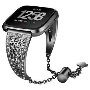 For Fitbit Versa Flower Shape Metal Diamond-studded Chain Wristband Watch Band(Black)