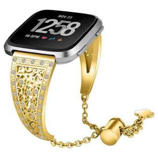 For Fitbit Versa Flower Shape Metal Diamond-studded Chain Wristband Watch Band(Gold)