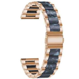 For Samsung Smart Watch 20mm Three-beads Steel + Resin Watch Band(Rose Gold Blue)