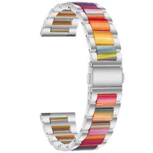 For Samsung Smart Watch 20mm Three-beads Steel + Resin Watch Band(Silver Rainbow)