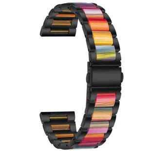 For Samsung Smart Watch 22mm Three-beads Steel + Resin Watch Band(Black Rainbow)