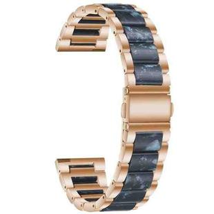 For Samsung Smart Watch 22mm Three-beads Steel + Resin Watch Band(Rose Gold Blue)