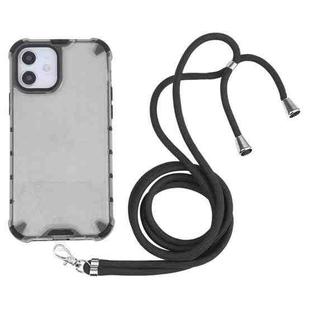 For iPhone 12 / 12 Pro Shockproof Honeycomb PC + TPU Case with Neck Lanyard(Grey)