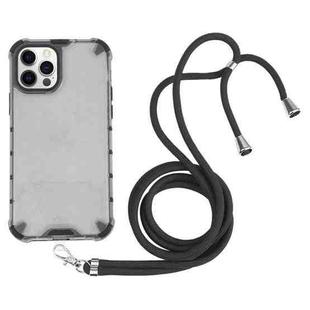 For iPhone 12 Pro Max Shockproof Honeycomb PC + TPU Case with Neck Lanyard(Grey)