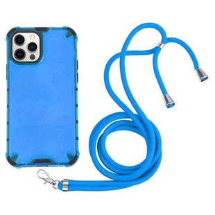 For iPhone 12 Pro Max Shockproof Honeycomb PC + TPU Case with Neck Lanyard(Blue)