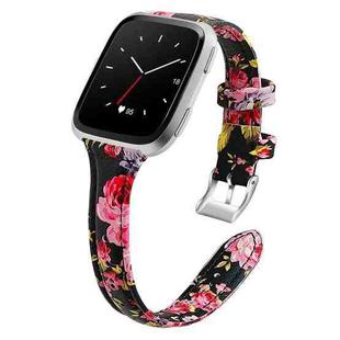 For Fitbit Versa 2 Smart Watch Leather Watch Band, Shrink Version(Pink Flower)