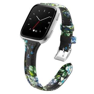For Fitbit Versa 2 Smart Watch Leather Watch Band, Shrink Version(Blue Flower)