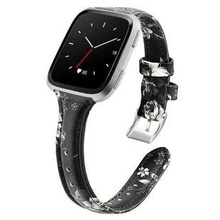 For Fitbit Versa 2 Smart Watch Leather Watch Band, Shrink Version(Grey Flower)