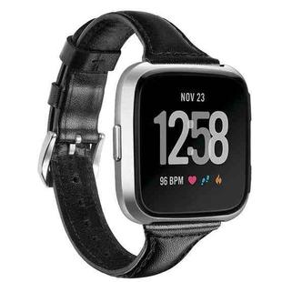 For Fitbit Versa 2 Smart Watch Leather Watch Band, Shrink Version(Black)