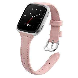 For Fitbit Versa 2 Smart Watch Leather Watch Band, Shrink Version(Rose Pink)