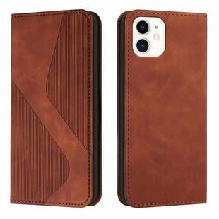 Skin Feel Magnetic S-type Solid Color Horizontal Flip Leather Case with Holder & Card Slot & Wallet For iPhone 13 mini(Brown)