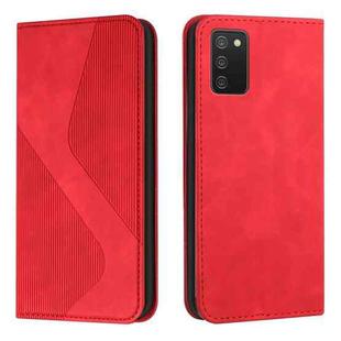 For Samsung Galaxy A03s Skin Feel Magnetic S-type Solid Color Horizontal Flip Leather Case with Holder & Card Slot & Wallet(Red)