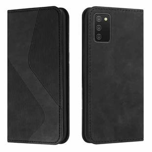 For Samsung Galaxy A03s Skin Feel Magnetic S-type Solid Color Horizontal Flip Leather Case with Holder & Card Slot & Wallet(Black)