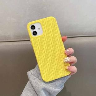 For iPhone 12 Herringbone Texture Silicone Protective Case(Shiny Yellow)